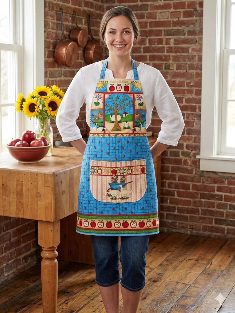 VTG Cottagecore Geese Apple Apron Farmcore Americana Retro Handmade Kitsch DIY